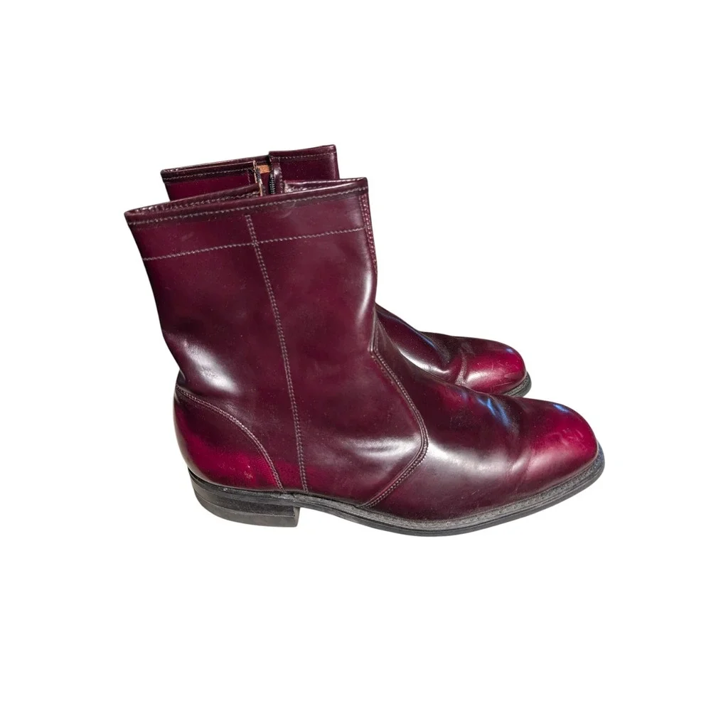Goodyear Burgundy Leather Beatle Boots Mens Size 8 3E Wide Side Zip Ankle Boots